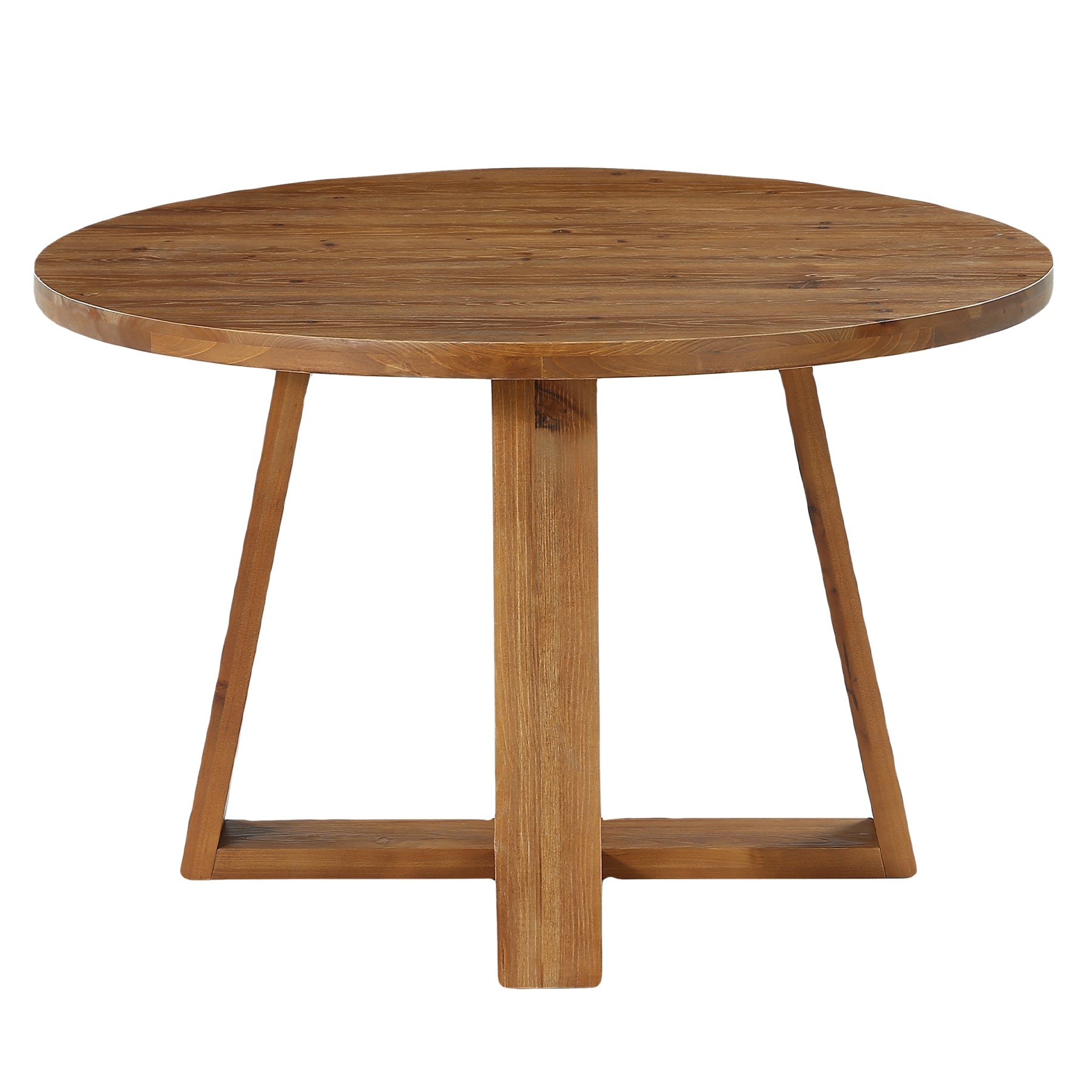 47.2" Round Dining Table, Farmhouse Solid Wood Kitchen Table with Trestle Base for 4