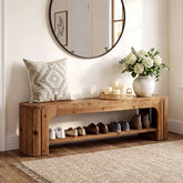 63" Solid Wood Entryway Bench, 2-Tier Open Shoe Storage, Rustic Hallway Bench 3