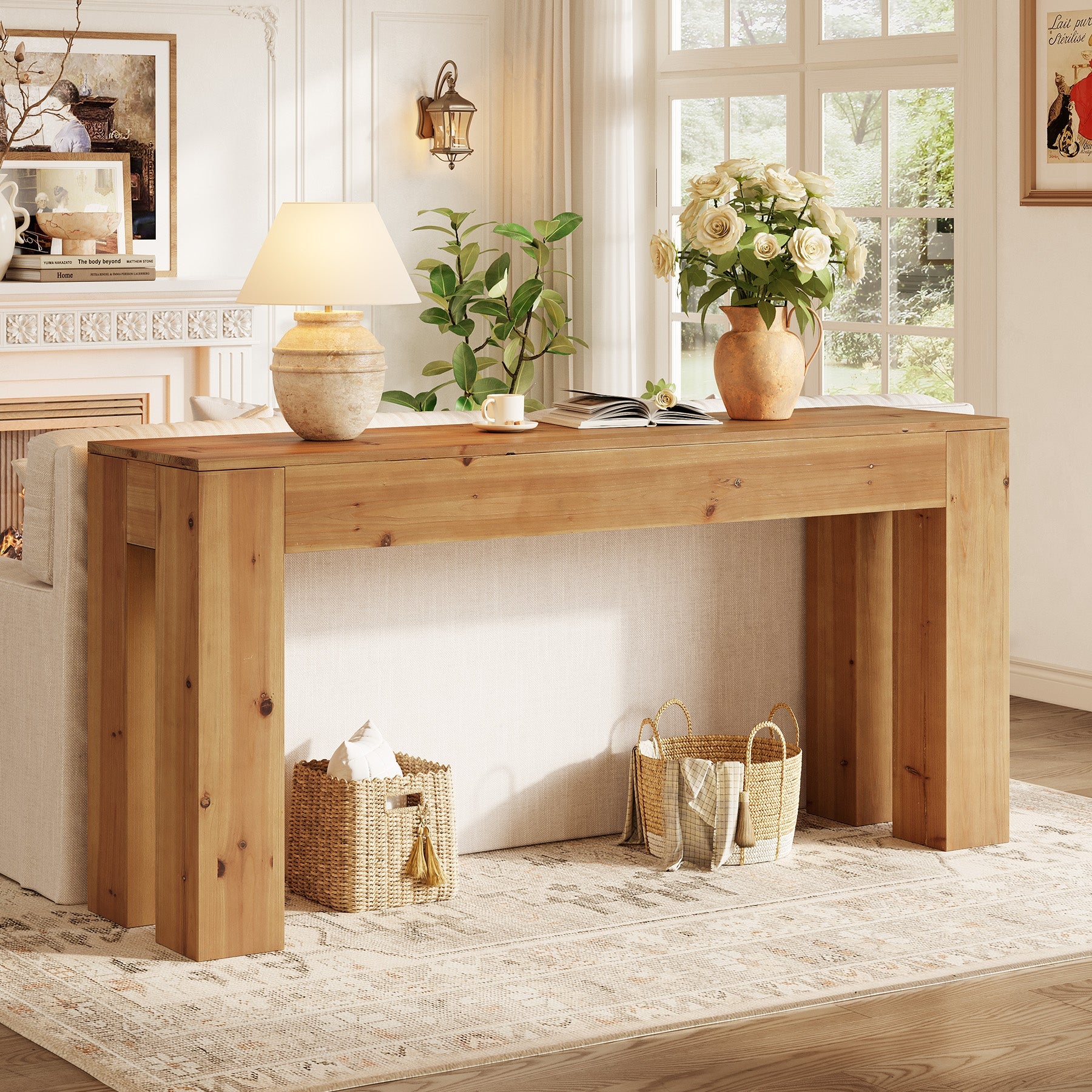 Solid Wood Console Table, 70.87" Sofa Entryway Table with Sturdy Legs