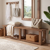 70.9" Solid Wood Entryway Bench, Farmhouse Shoe Bench with 2-Tier Storage for Hallway 3