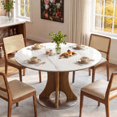 47" Luxury Sintered Stone Dining Table, Solid Wood Round Kitchen Table for 4-6 People 3