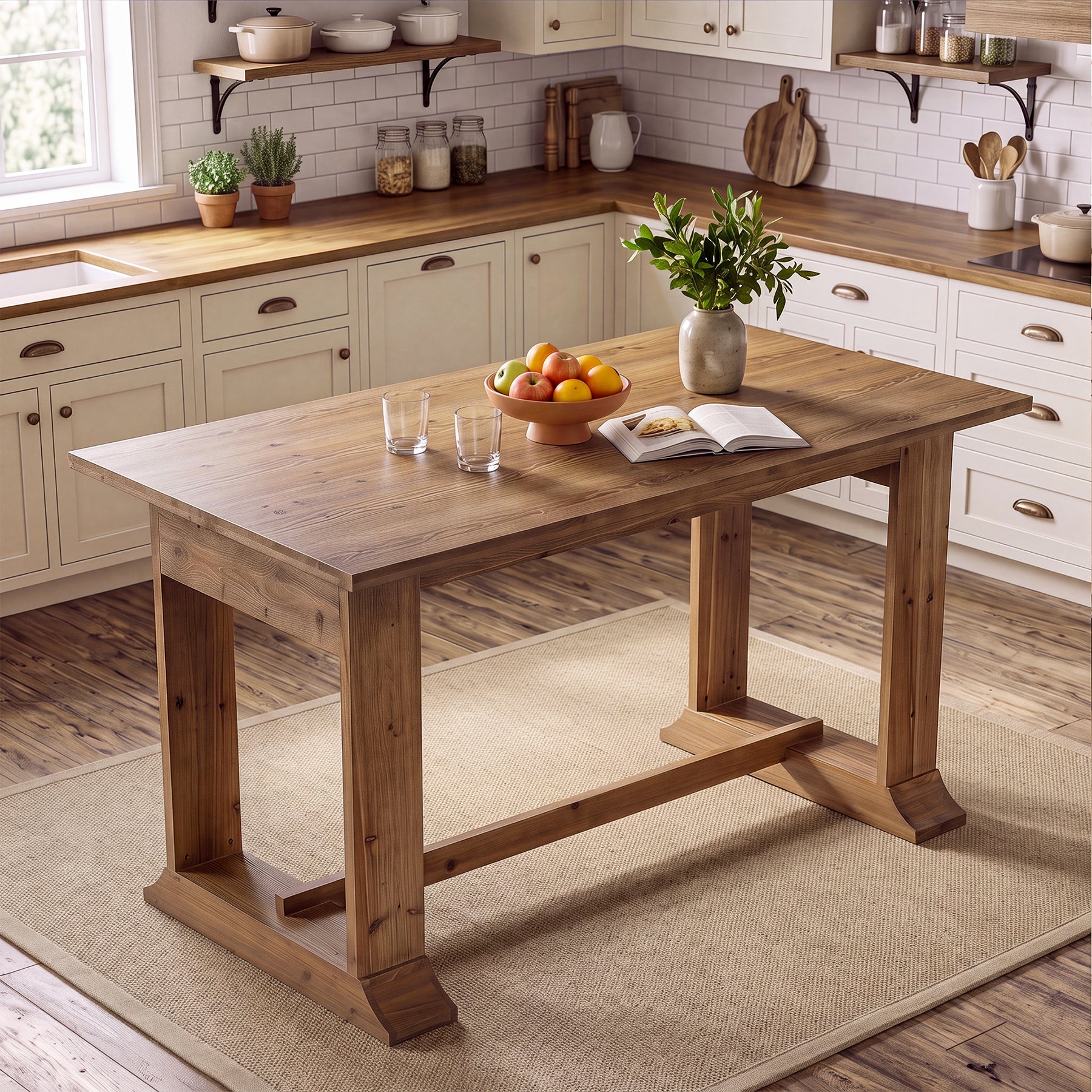 Solid Wood Bar Table, 63" Counter Height Dining Table for Kitchen, Dining Room