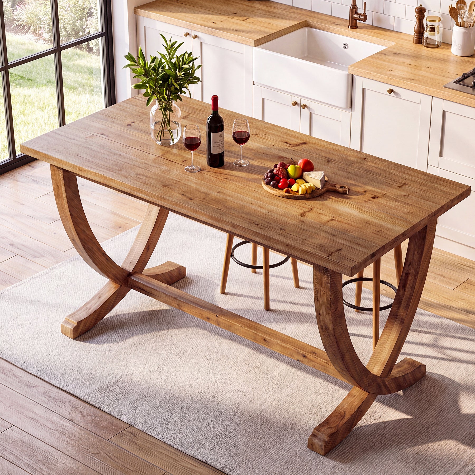 Solid Wood Counter Height Table, 59" Bar Table Farmhouse Dining Table for 4-6