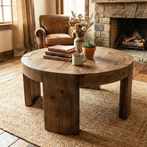31.5" Round Coffee Table, Solid Wood Farmhouse Center Cocktail Tea Table for Living Room 3