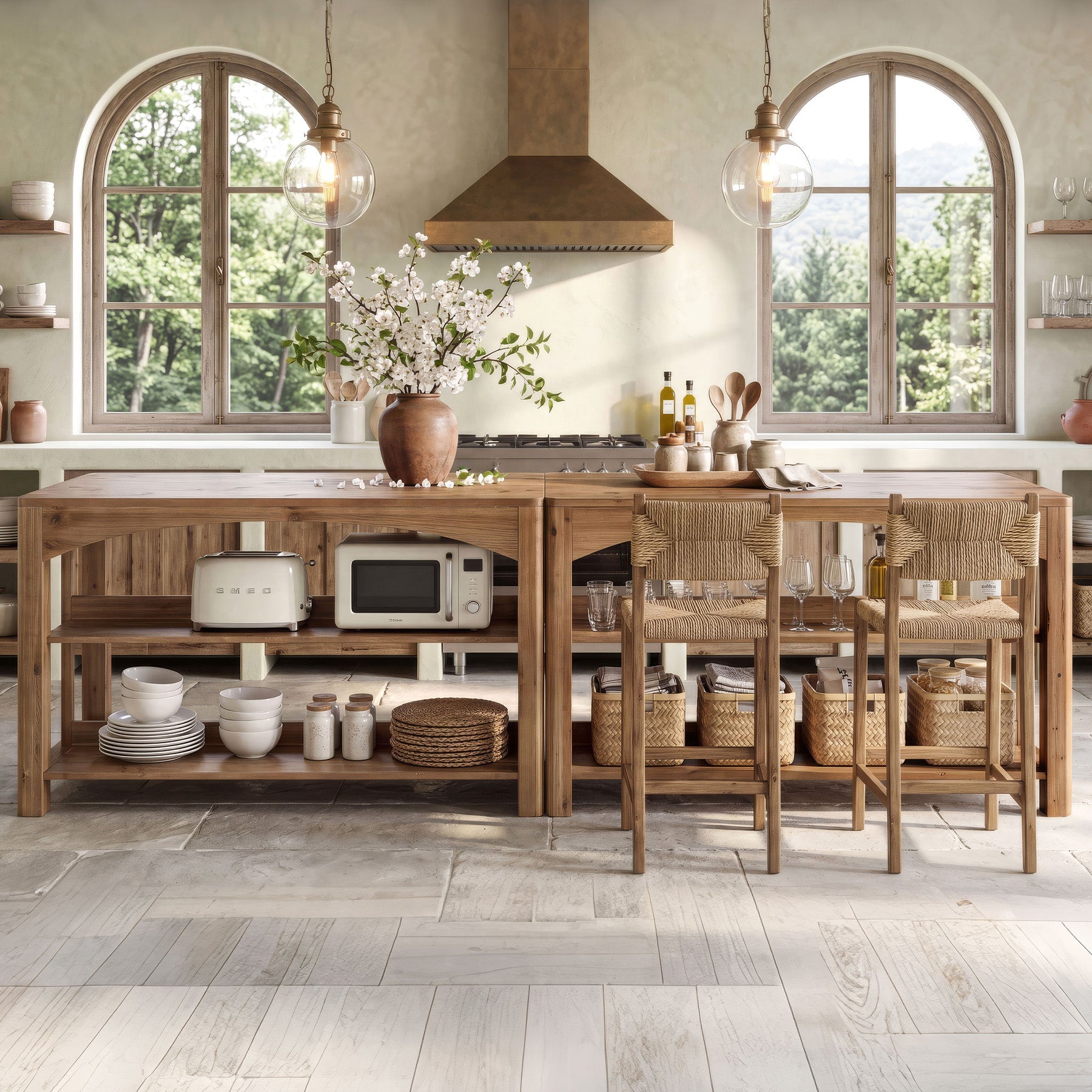 Tribesigns 59-Inch Kitchen Island, Solid Wood Island Table with 3-Tier Storage for Kitchen Dining Room