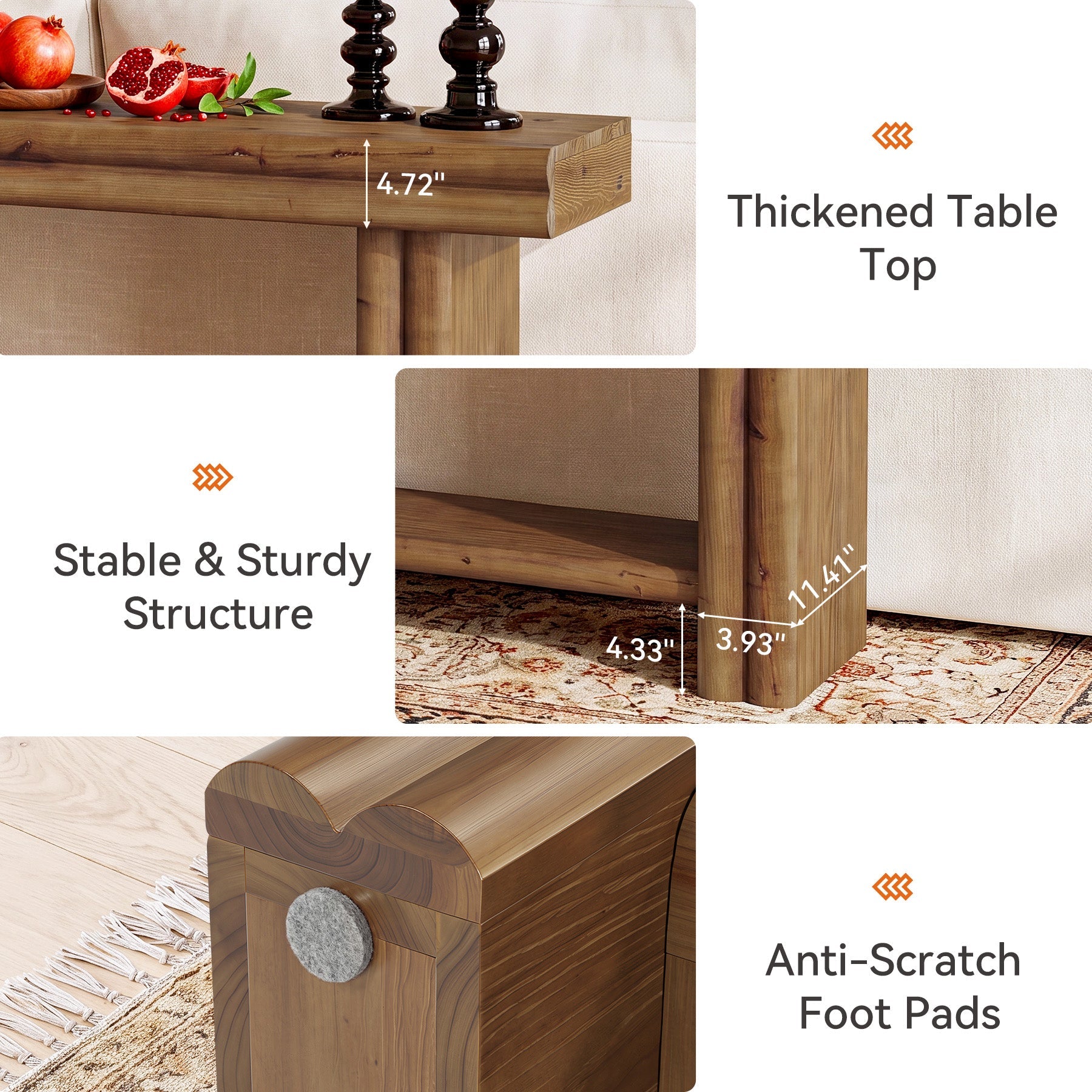 63" Solid Wood Console Table, 2-Tier Farmhouse Entryway Table with Storage Shelf