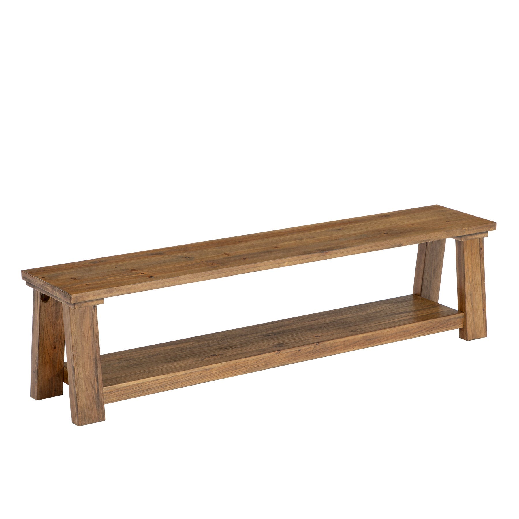 70.87" Solid Wood Entryway Bench, 2-Tier Shoe Bench with Storage Shelf for Hallway