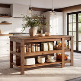 61" Farmhouse Kitchen Island with Storage, 3-Tier Solid Wood, Freestanding Dining Island Table 3