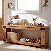 63" Solid Wood Entryway Bench, 2-Tier Shoe Storage, Industrial Hallway Bench 3