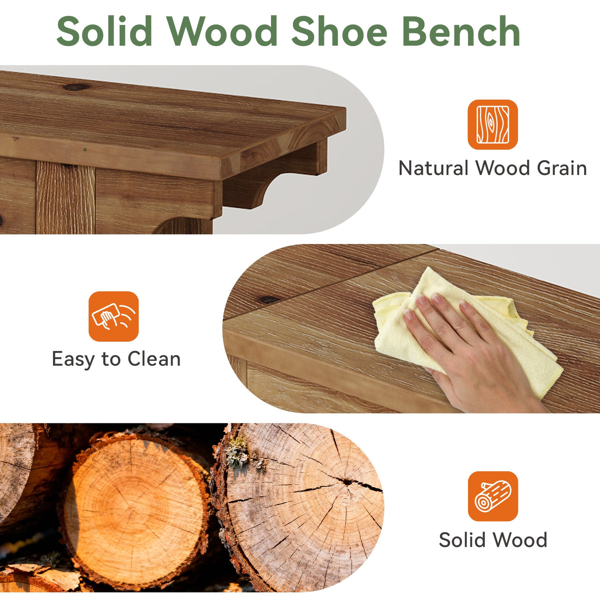 71" Entryway Bench, Farmhouse Solid Wood 2-Tier Shoe Storage Bench for Hallway
