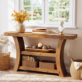 55" Solid Wood Console Table, 3-Tier Entryway Sofa Table with Open Shelves for Entrance 3