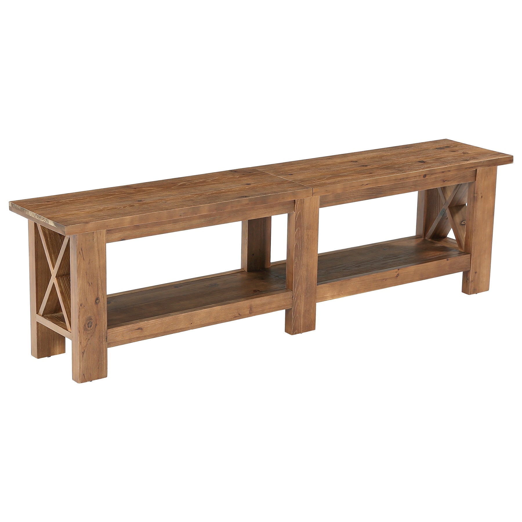 70.87" Solid Wood TV Stand for TVs up to 80", Farmhouse Entertainment Center with Storage Shelves