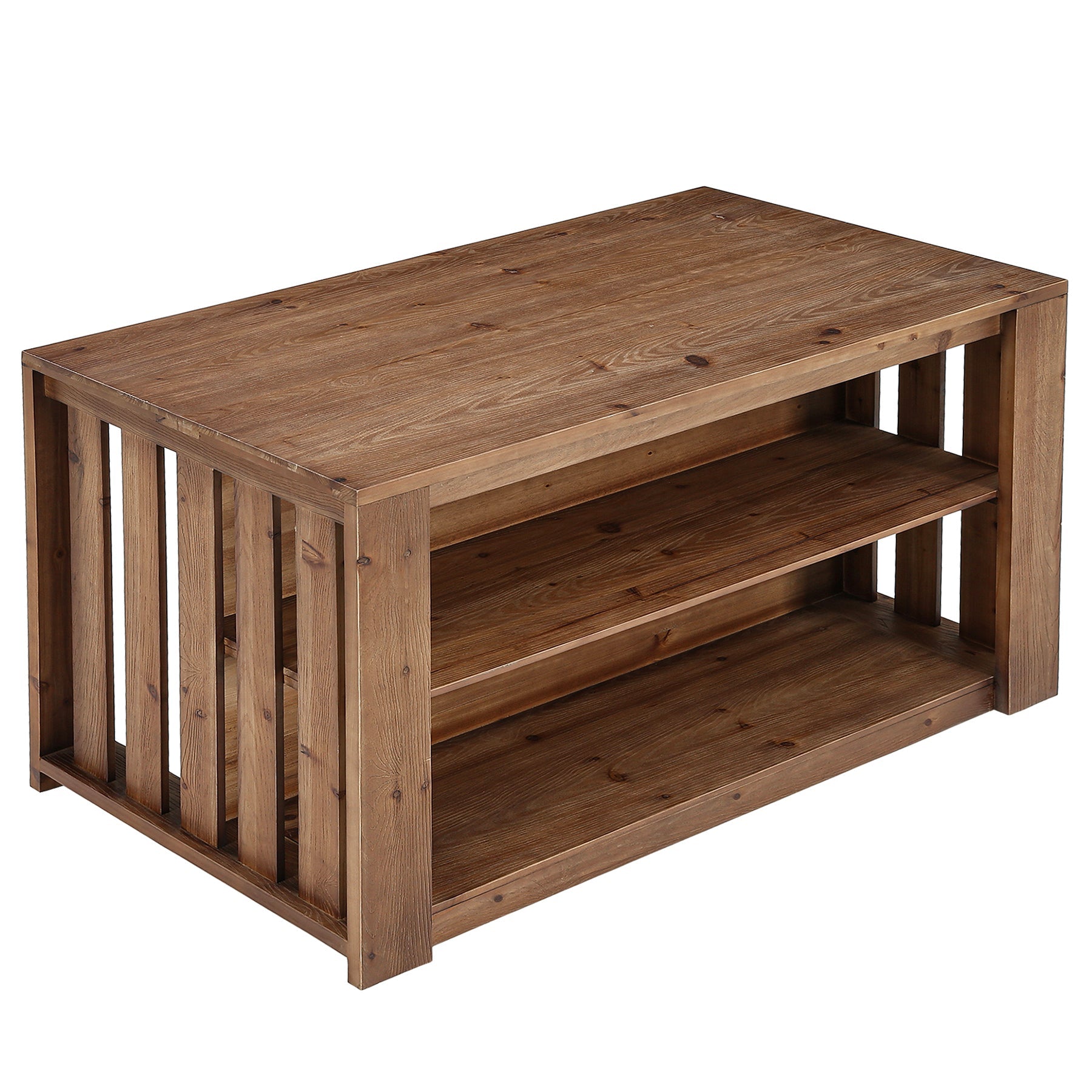 55" Kitchen Island, Solid Wood Stationary Island Table with 2-Tier Storage