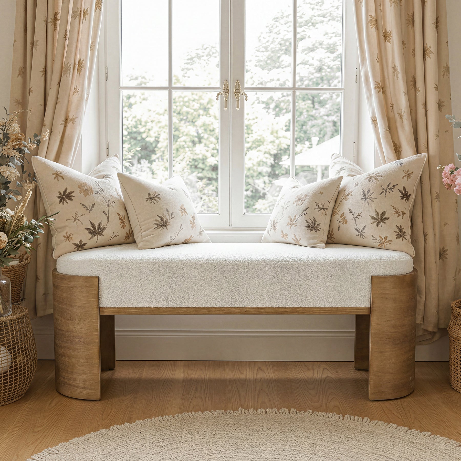 47.2" Solid Wood Entryway Bench, Upholstered End of Bed Bench for Bedroom
