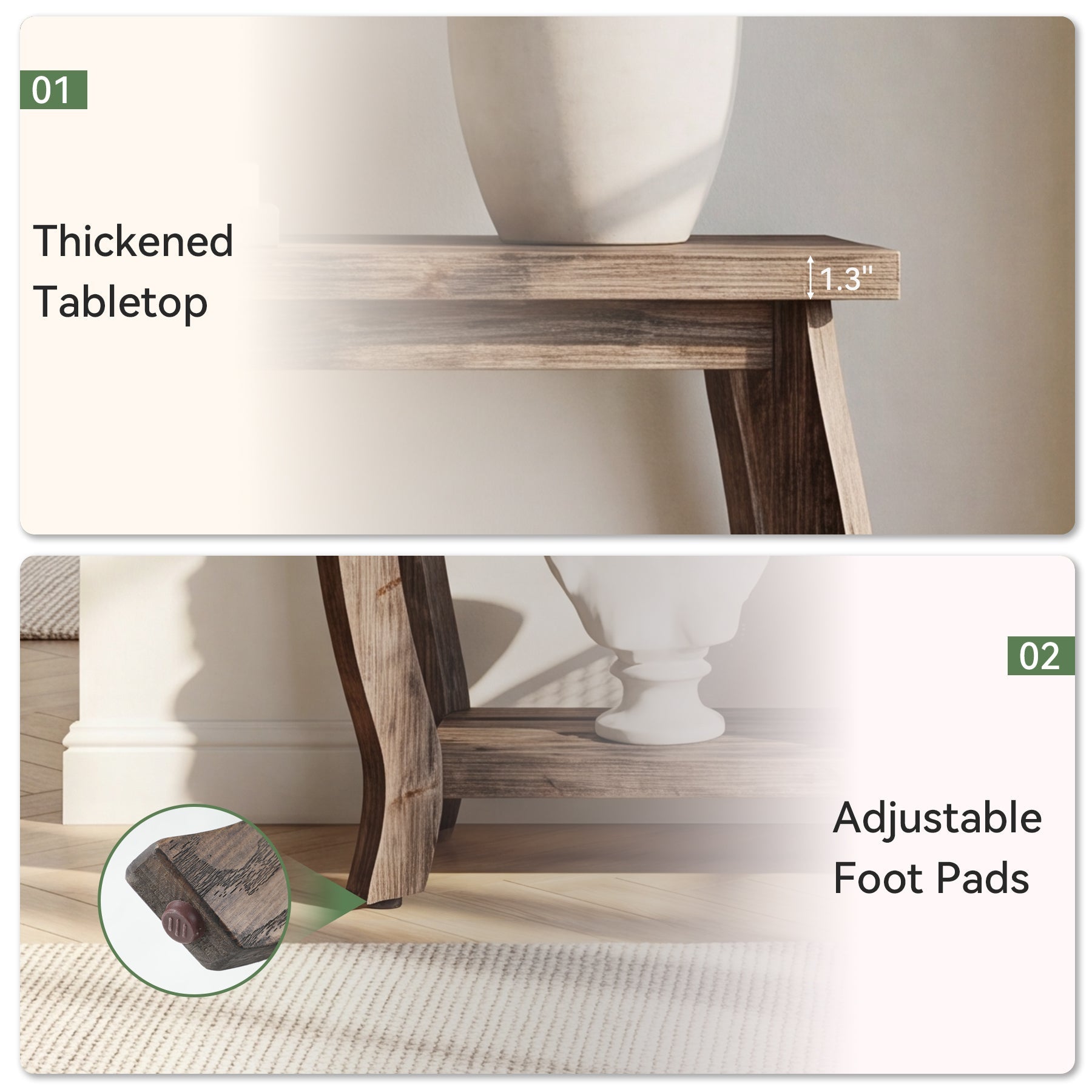 41.3" Solid Wood Console Table for Entryway, 2-Tier Sofa Table with Curved Legs