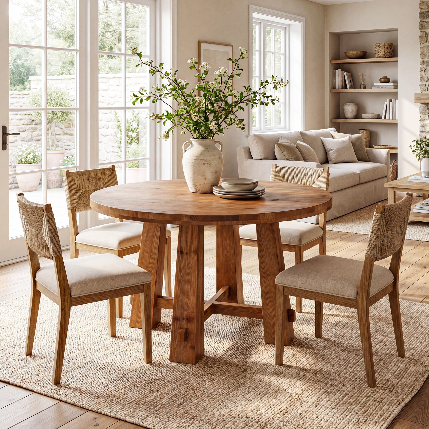 39.4" Solid Wood Round Dining Table, Farmhouse Kitchen Table for 2-4 People