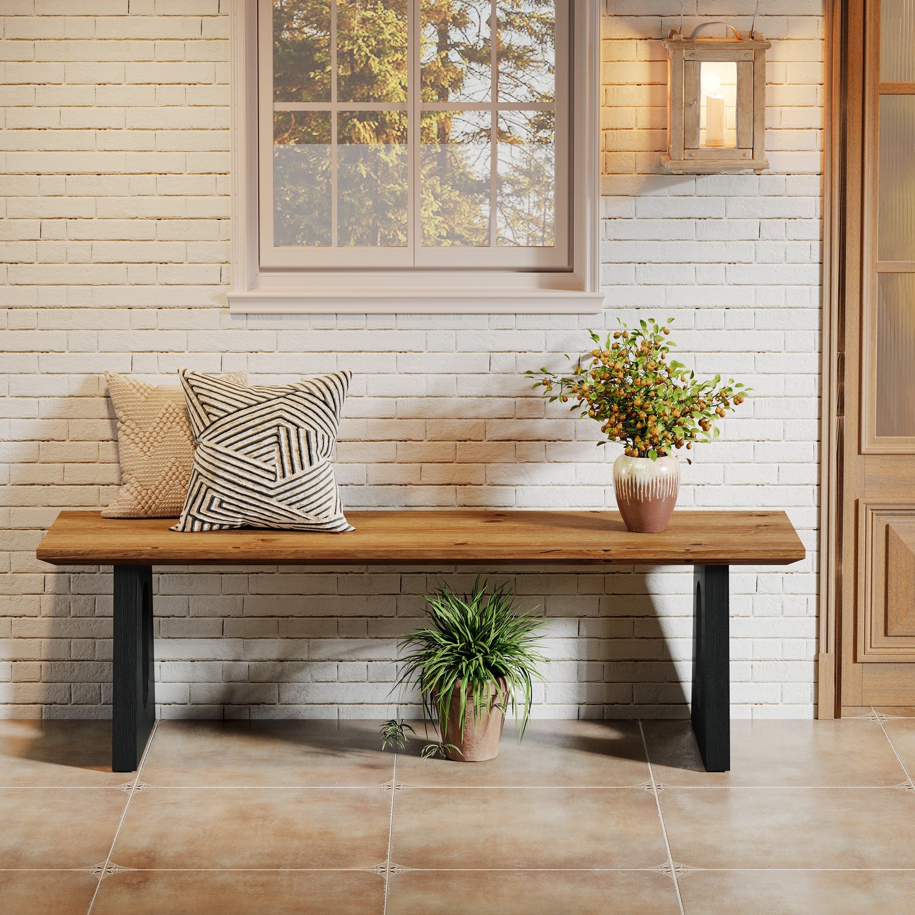 47" Solid Wood Entryway Bench, Farmhouse Shoe Bench for Entrance, Foyer