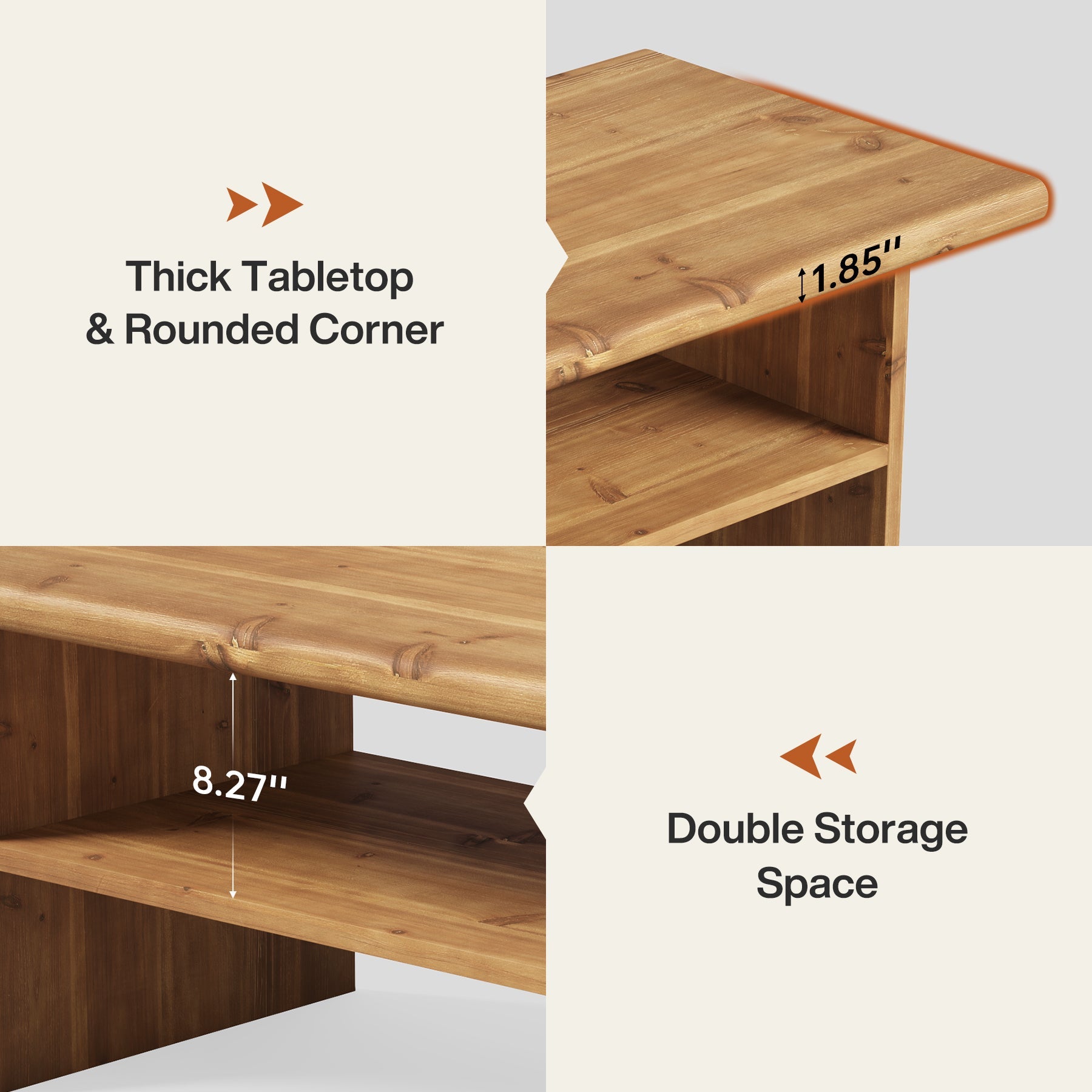 47" Wood Coffee Table, 2-Tier Rectangular Center Table Accent Table
