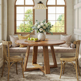 47.2" Round Dining Table, Farmhouse Solid Wood Kitchen Table with Trestle Base for 4 3