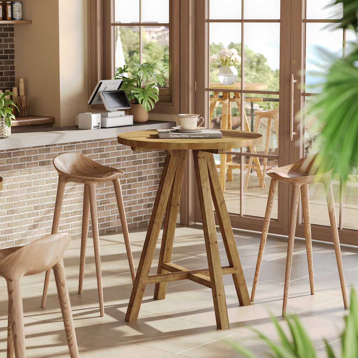 31.5" Round Bar Table, Solid Wood Pub Bistro Table