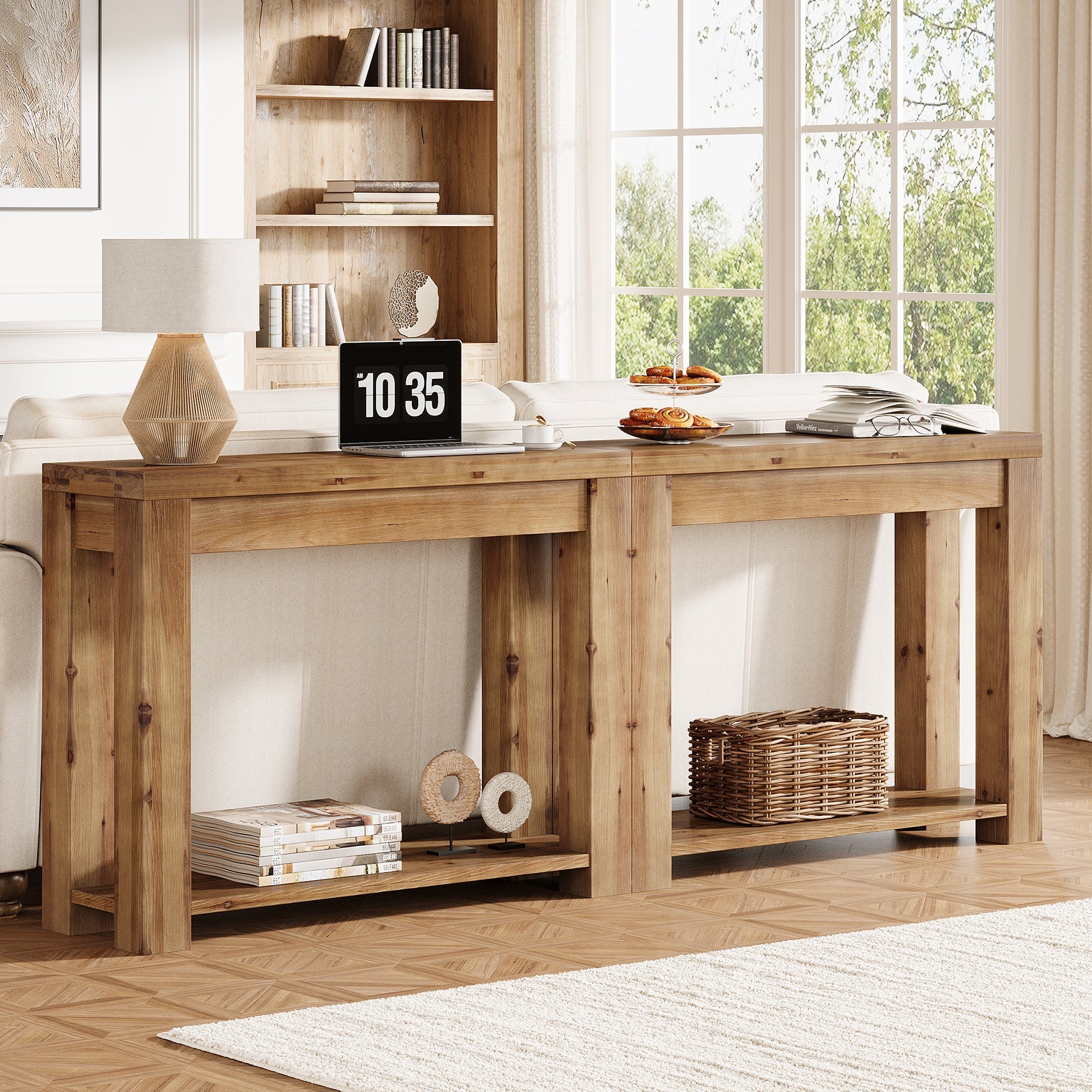 Solid Wood 43.31" Farmhouse Console Table, Narrow Entryway Sofa Table for Living Room, Hallway