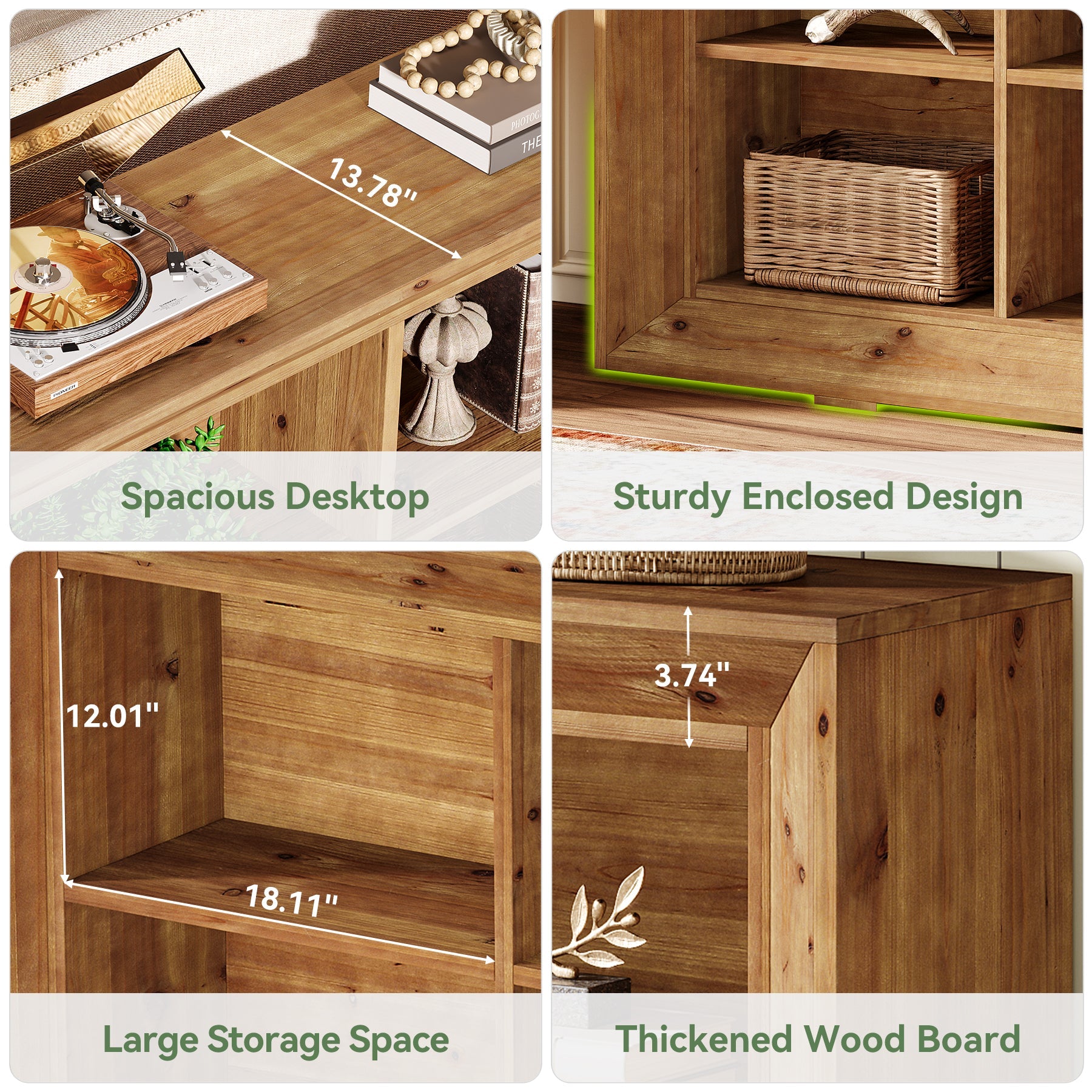 63" Solid Wood Console Table, Farmhouse Entryway Table with 6 Storage Cubes