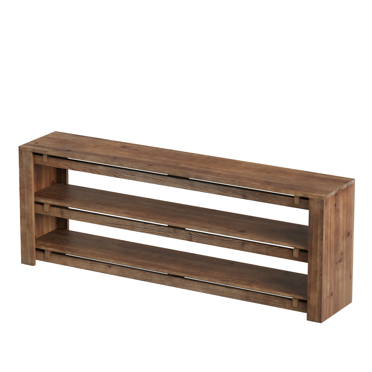 63" Solid Wood TV Stand Fits up to 75" Tvs, 3-Tier TV Console with Storage Shelves