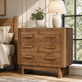 31.5” Solid Wood Nightstand, Oversized Bedside Table with 3 Large Drawers for Bedroom 3