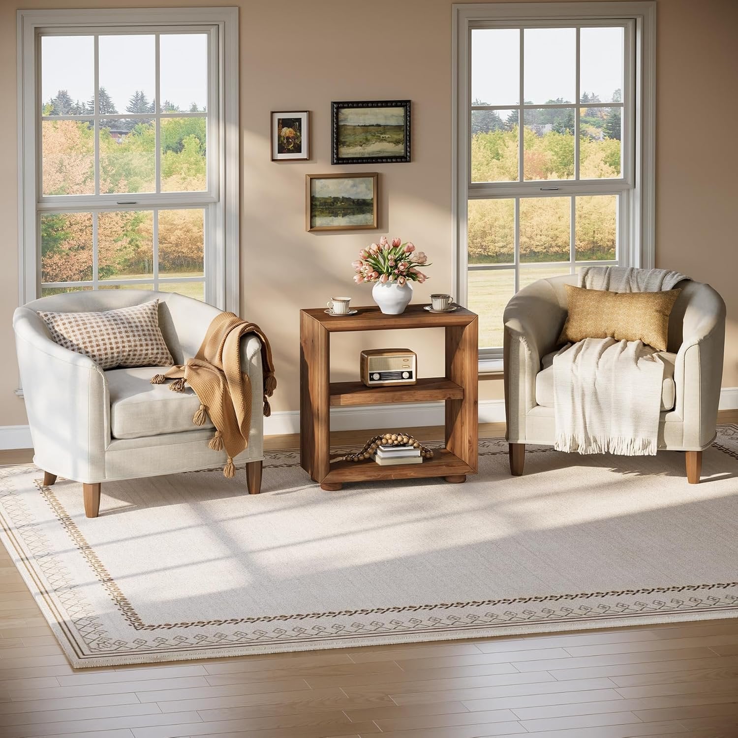 3-Tier End Table, Wood Side Table Nightstand with Storage Shelves