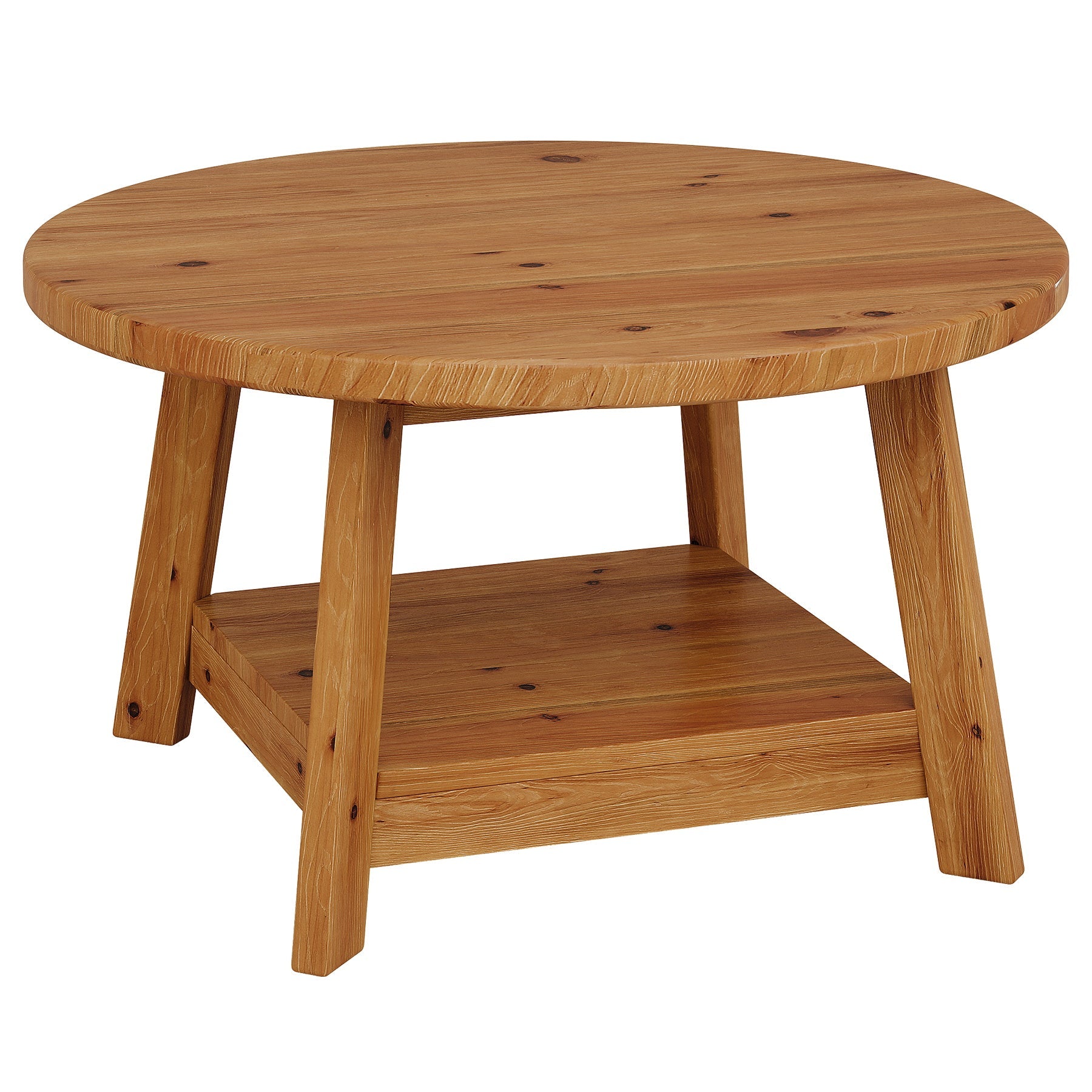 31.5" Round Coffee Table, 2-Tier Solid Wood Center Cocktail Accent Table