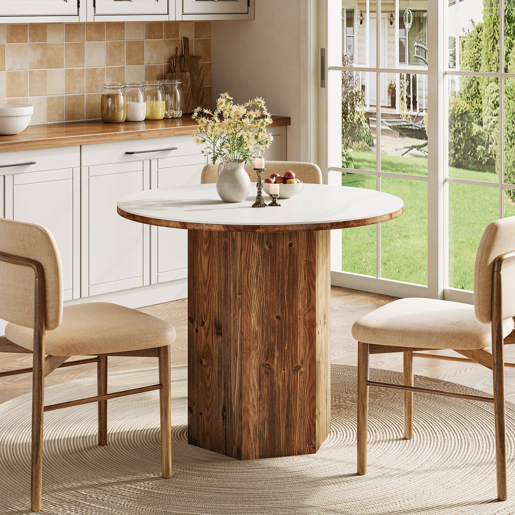 31.5" Round Dining Table, Kitchen Bistro Table with Sintered Stone Tabletop for 2-3