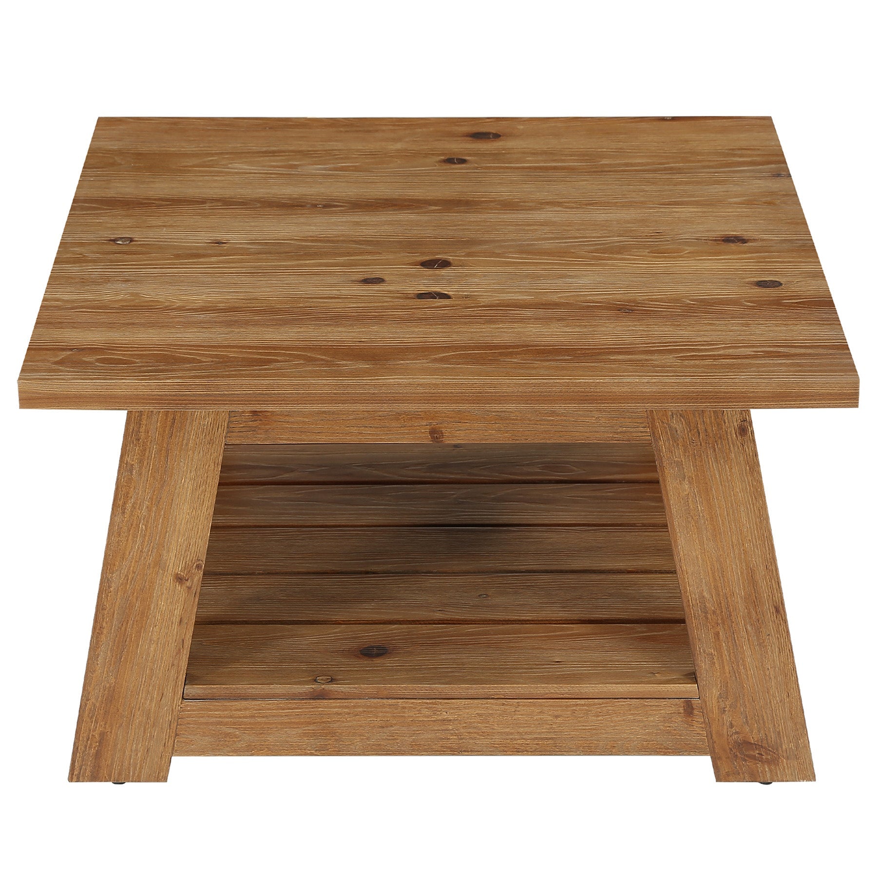 31.5" Square Coffee Table, Solid Wood 2-Tier Accent Center Cocktail Table