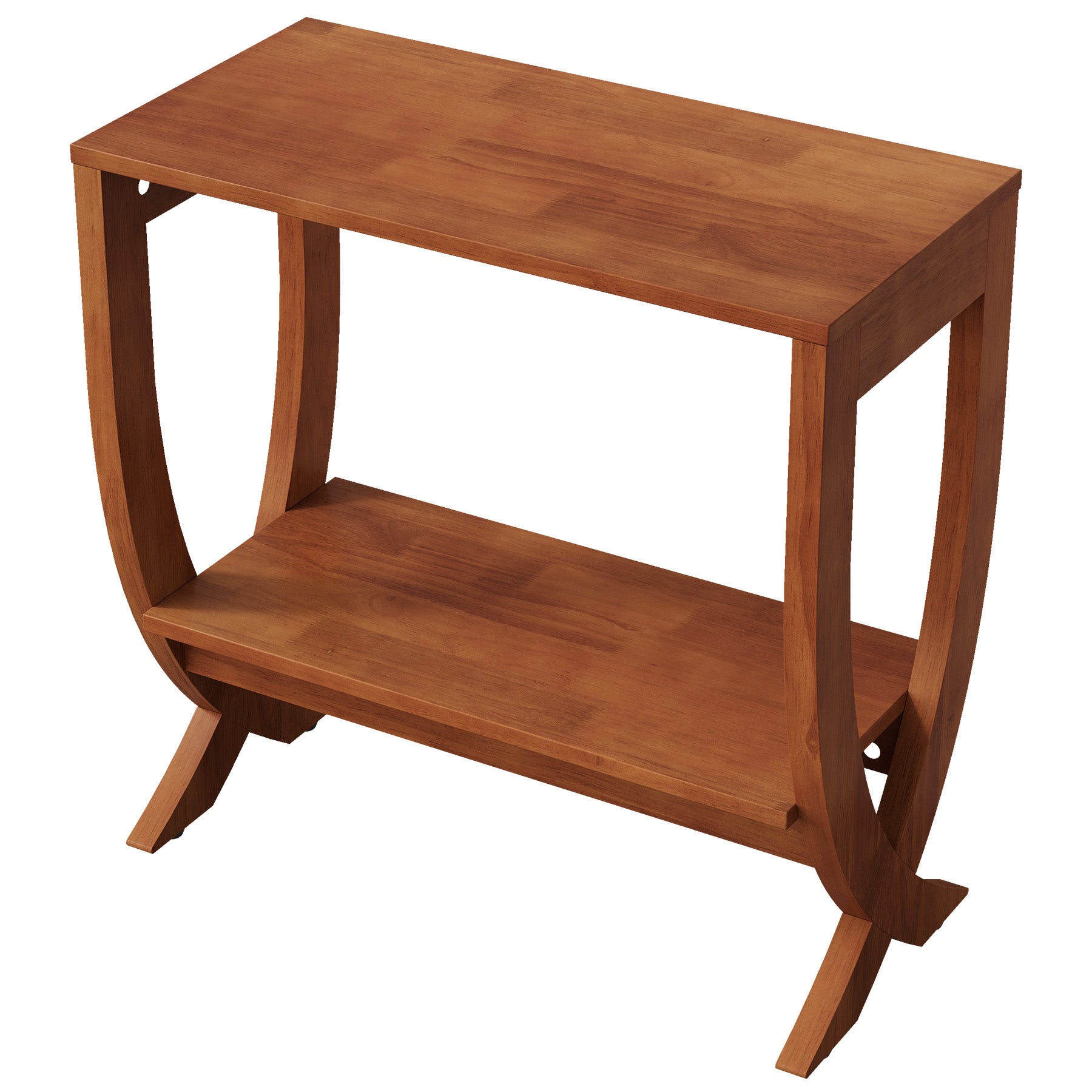 Solid  Wood End Table, 2-Tier Couch Side Table with Arched Legs
