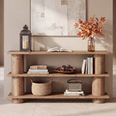 63" Solid Wood Console Table, 3-Tier Sofa Entryway Table with Cylindrical Legs 3