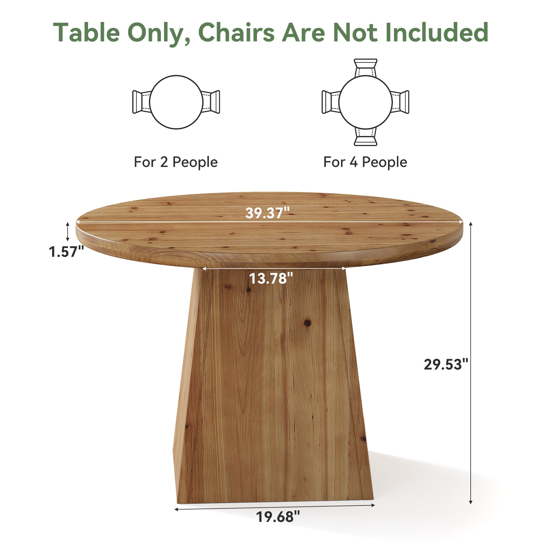 39.4" Round Dining Table, Solid Wood Kitchen Table with Sturdy Pedestal Base for 4