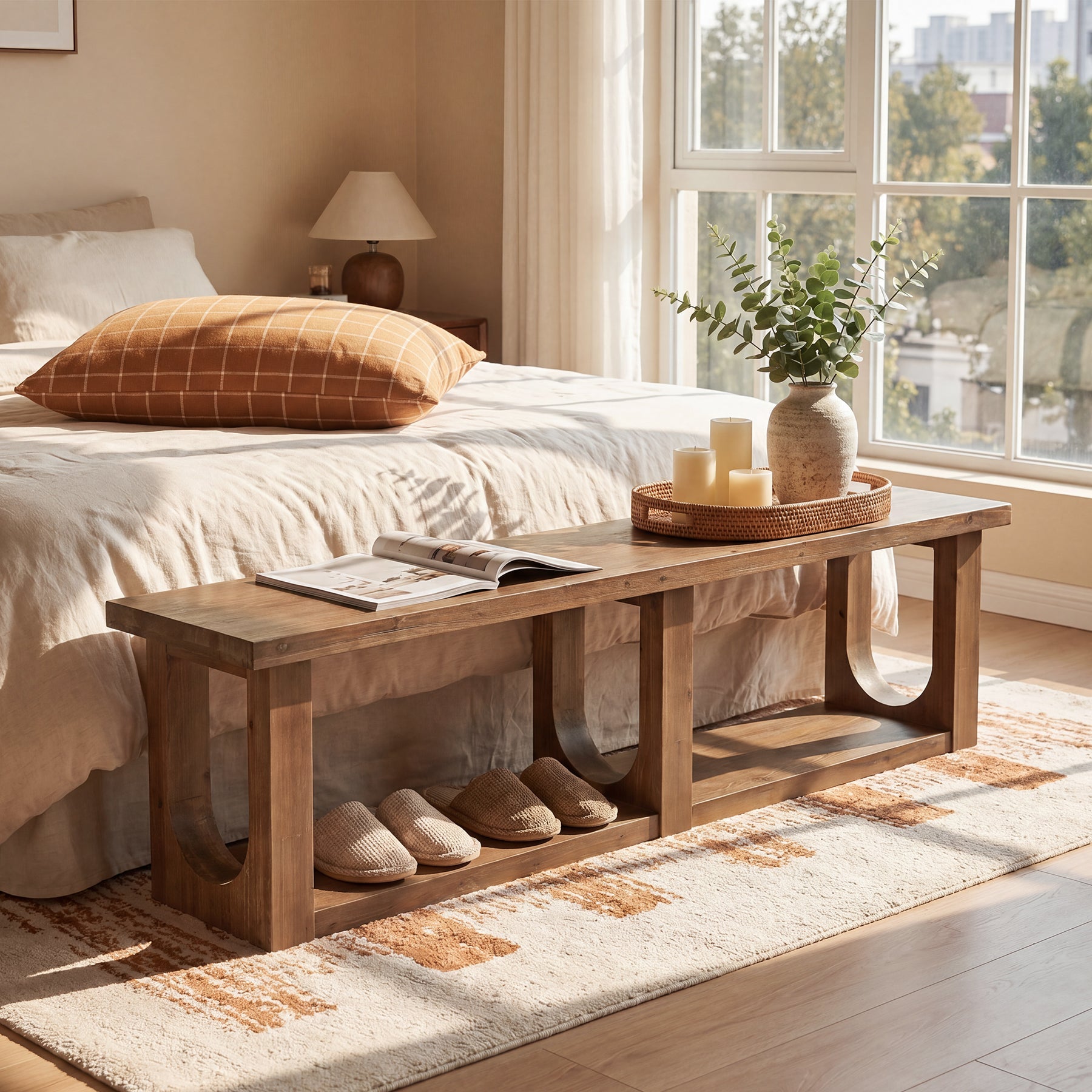 70.9" Solid Wood Entryway Bench, Farmhouse Shoe Bench with 2-Tier Storage for Hallway