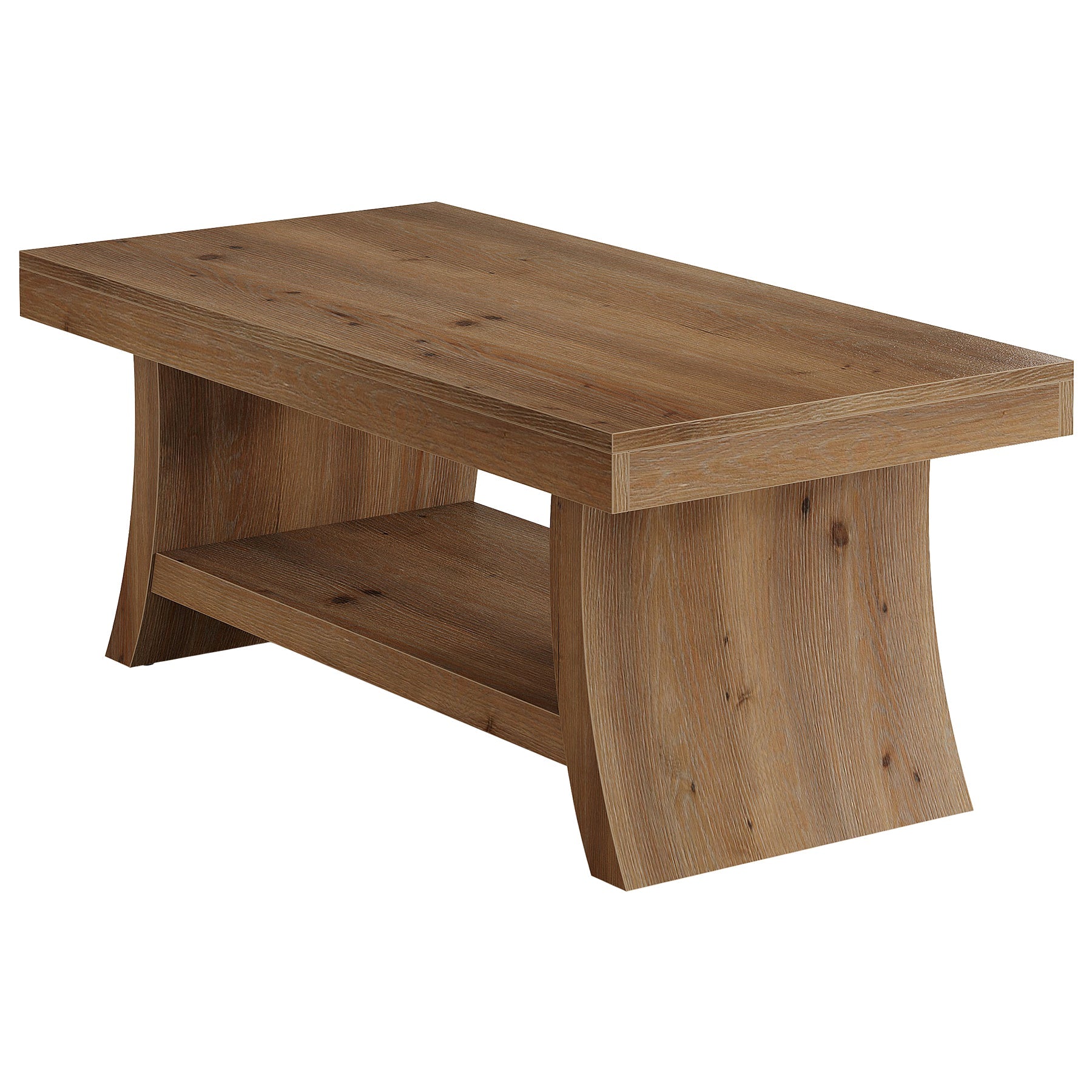 Solid Wood Coffee Table with Storage Shelf, 47.2" Center Table with Curved Base