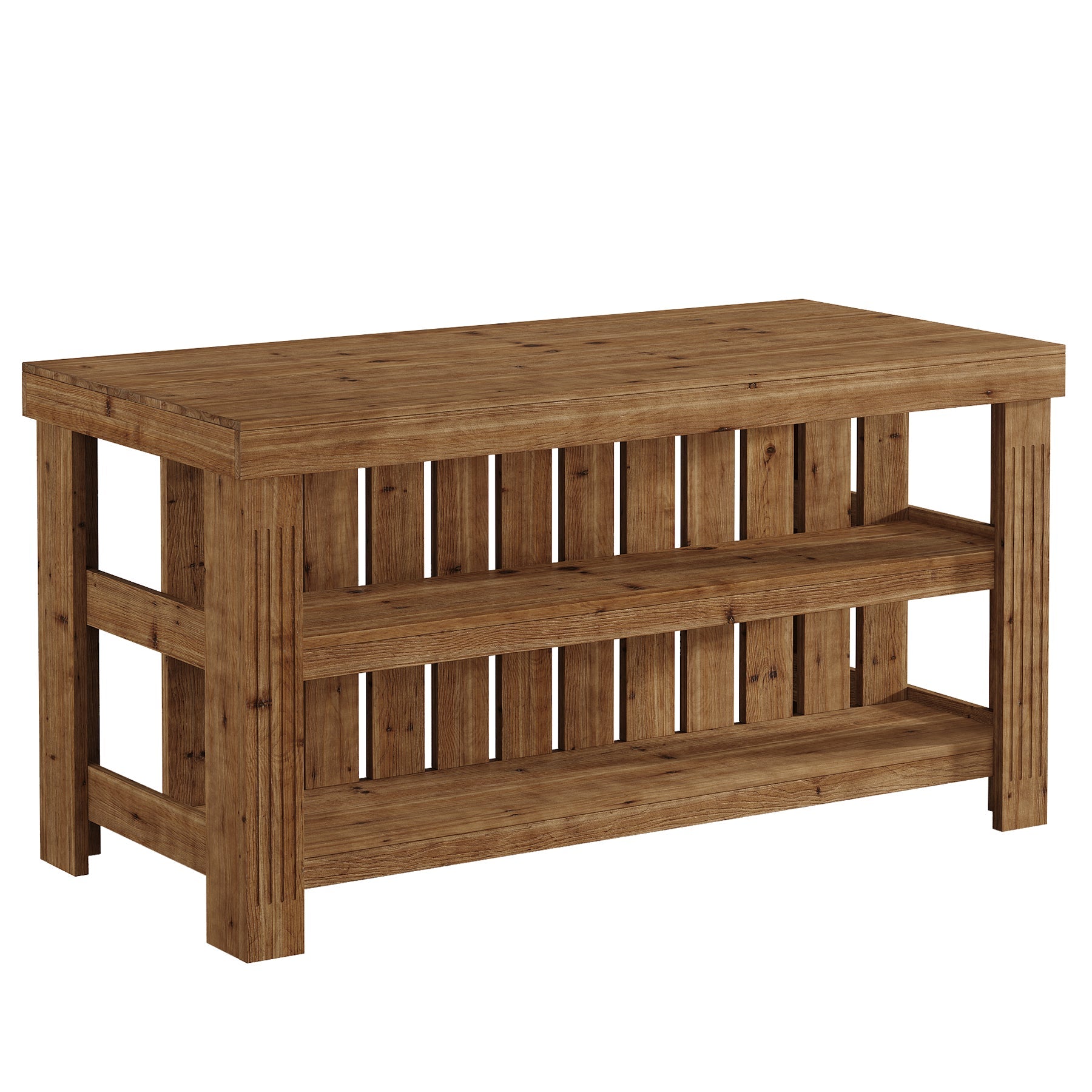 63" Solid Wood Bar Table, 3-Tier High Top Table with Large Rectangle Worktop