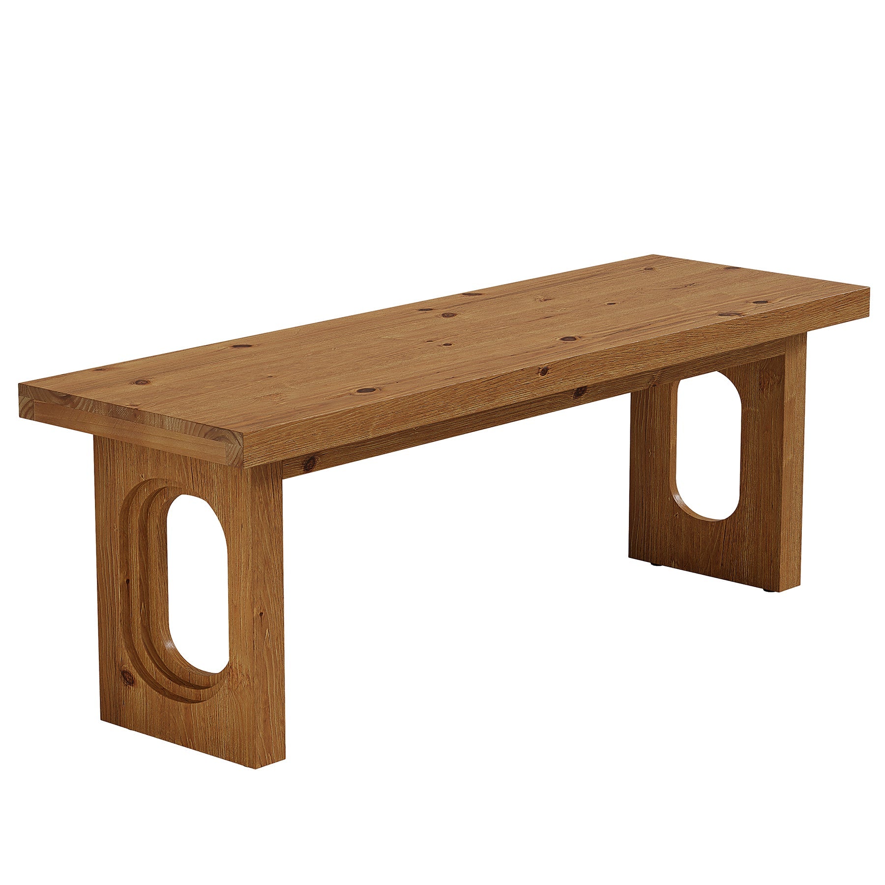 43.3" Solid Wood Dining Bench, Farmhouse Dining Room Bench with Hollowed Legs