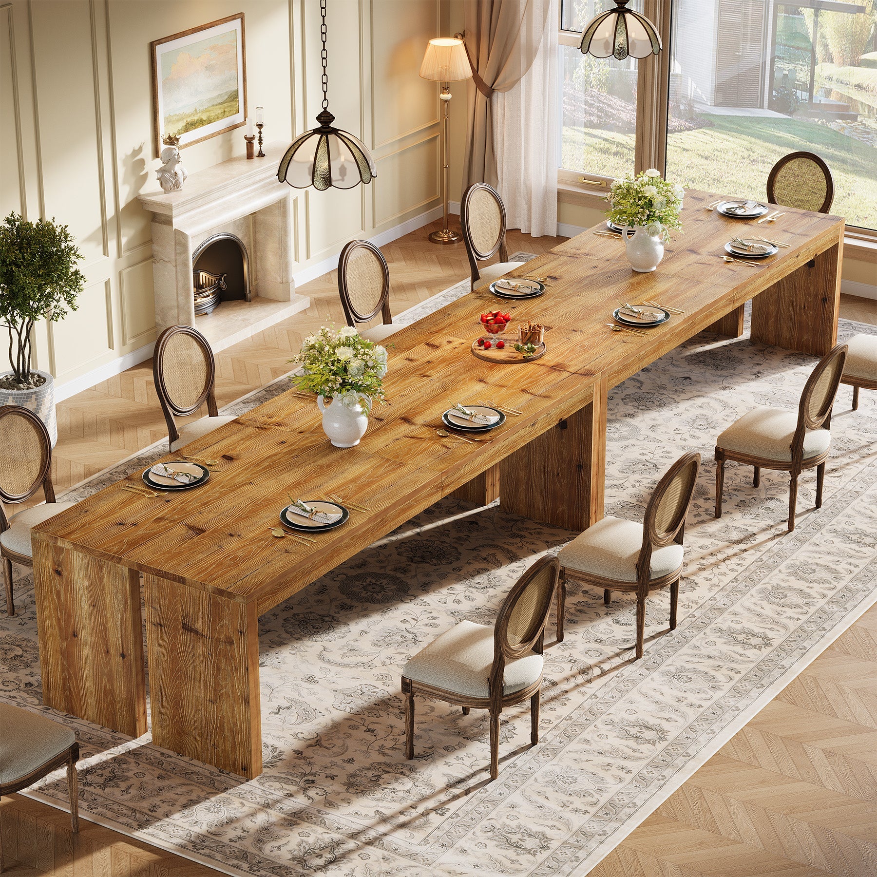 78.7" Solid Wood Dining Table for 6–8, Extra Long Farmhouse Kitchen Table with Thick Top & Reinforced Base