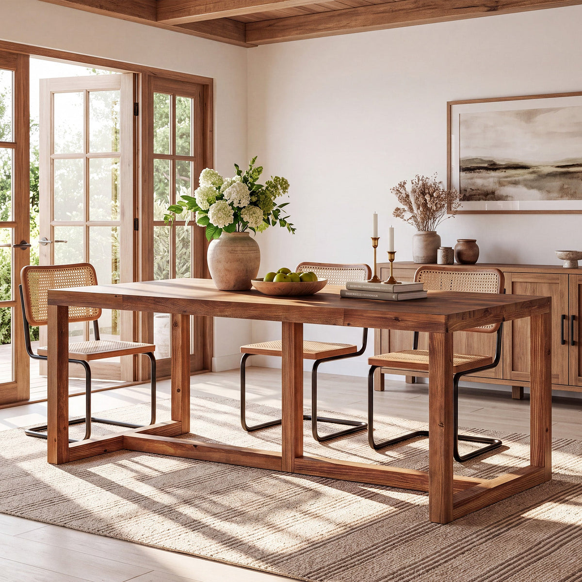 71" Farmhouse Dining Table for 6-8, Solid Wood Rectangle Kitchen Table, Dining Room