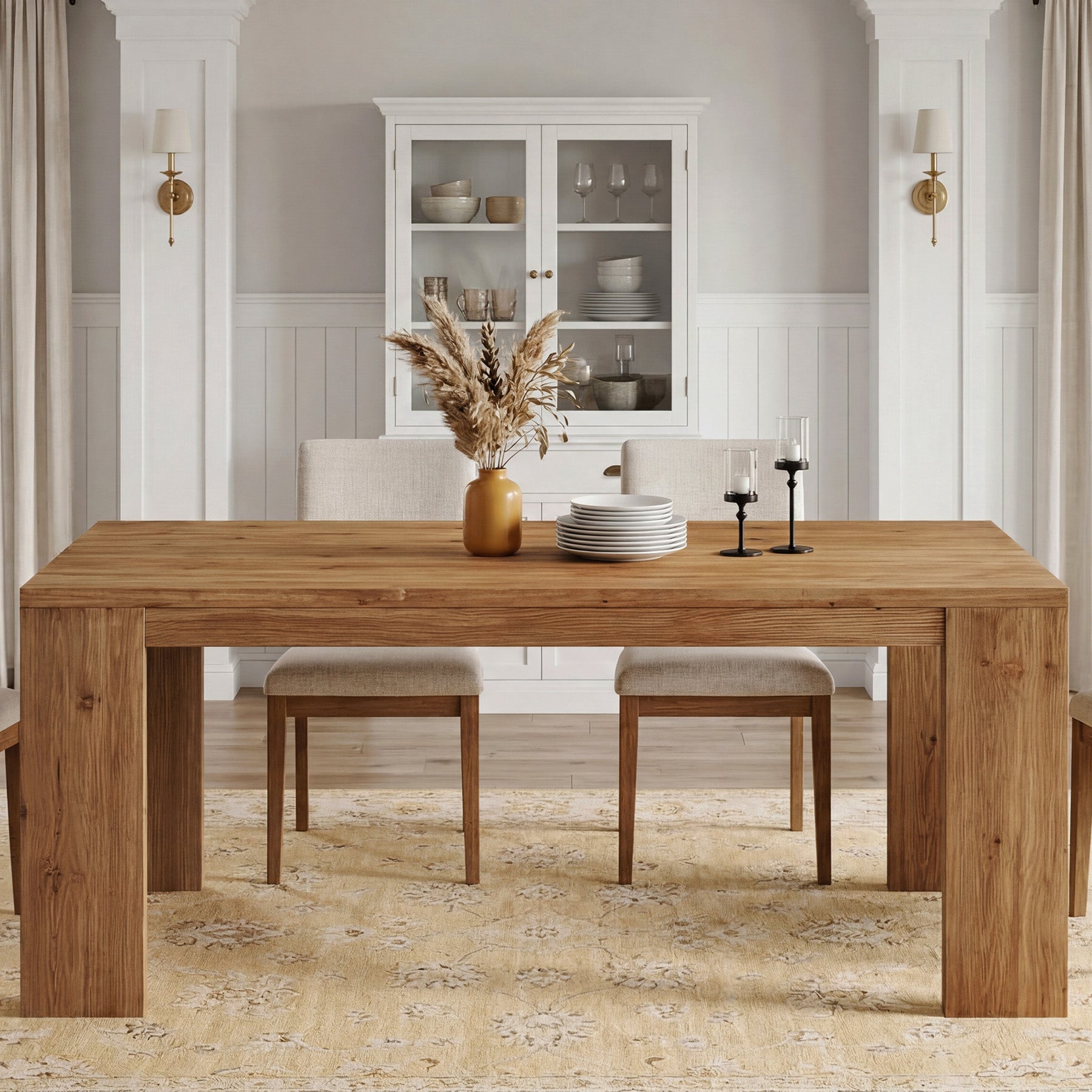 Tribesigns 63" Solid Wood Dining Table, Farmhouse Kitchen Table for Home
