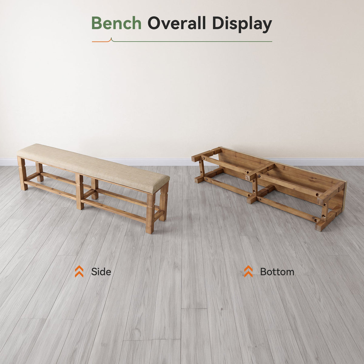 70.87" Upholstered Solid Wood Dining Bench with Linen Fabric Cushion