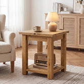 19.7" Solid Wood End Table, Square Side Table with Storage Shelves for Living Room 3