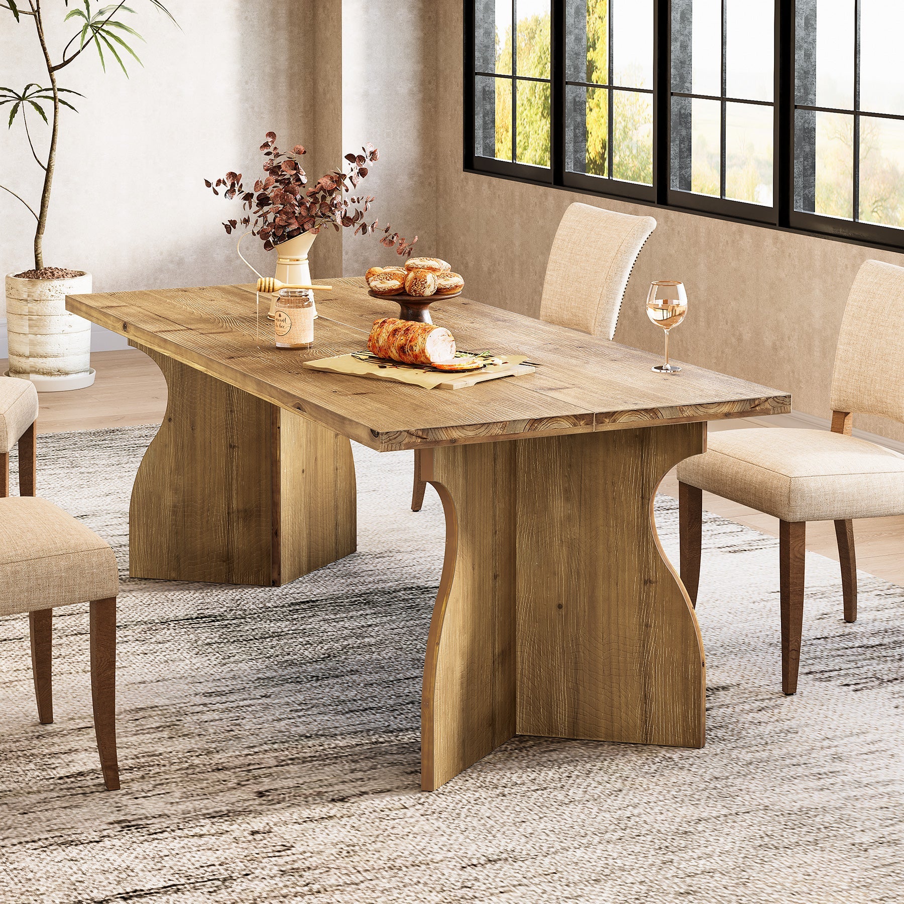 63" Solid Wood Dining Table, Rectangular Kitchen Table For 4-6 People