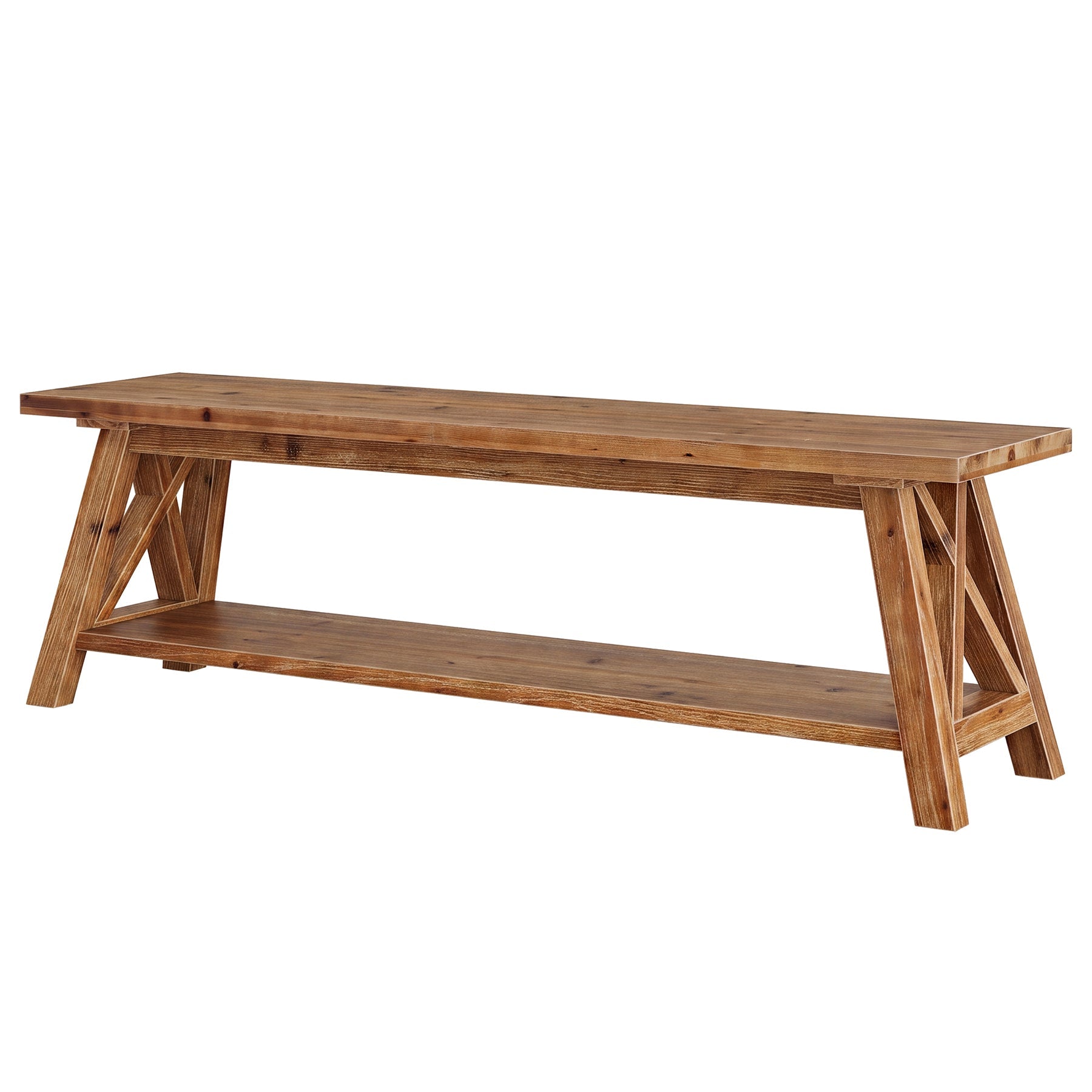 55" Solid Wood Entryway Bench, Farmhouse Shoe Seating with Storage