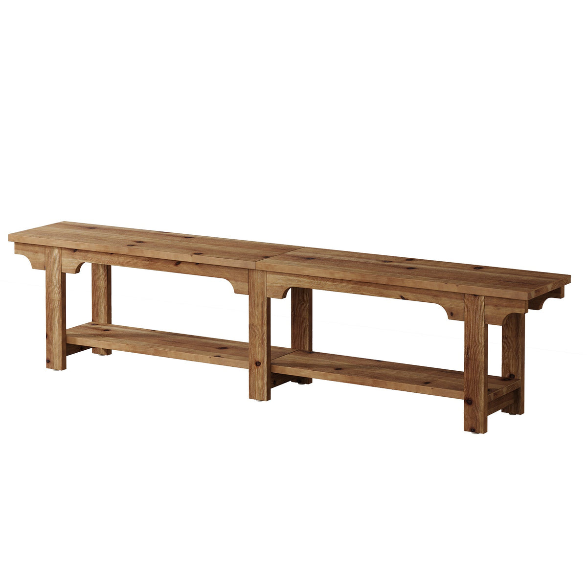 71" Entryway Bench, Farmhouse Solid Wood 2-Tier Shoe Storage Bench for Hallway