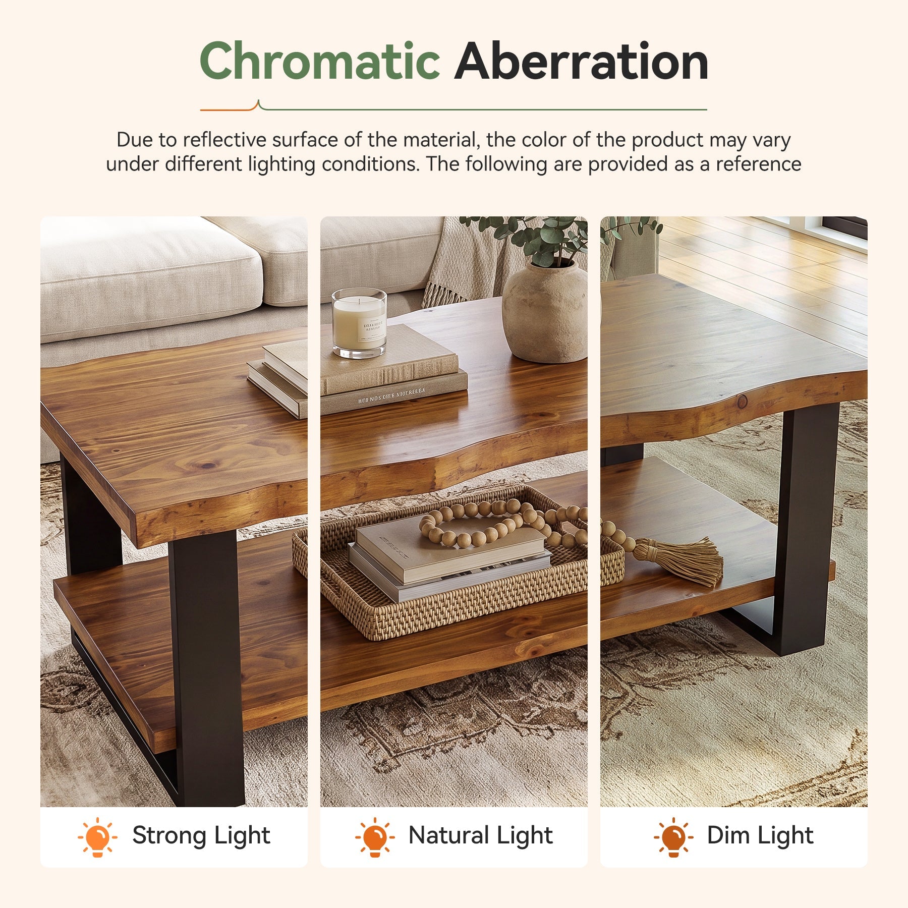 47" Solid Wood Coffee Table, 2-Tier Vintage Center Table for Living Room