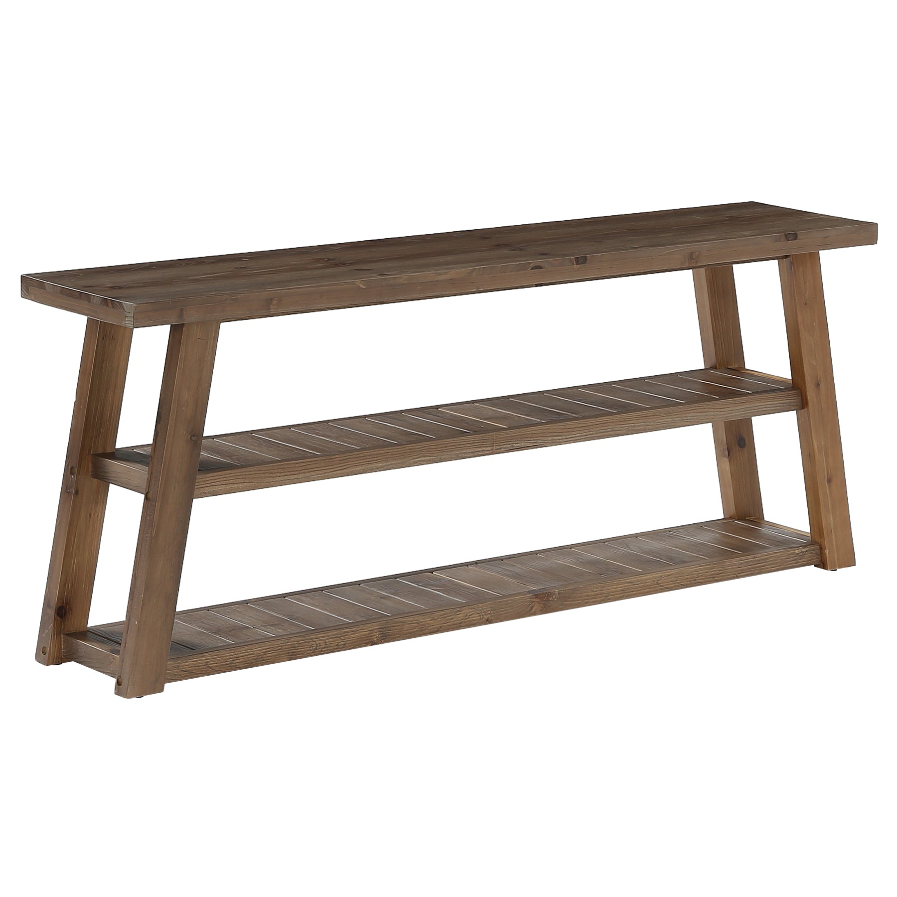 63" Solid Wood Entryway Bench with Storage, 3-Tier Shoe Bench with Open Shelves