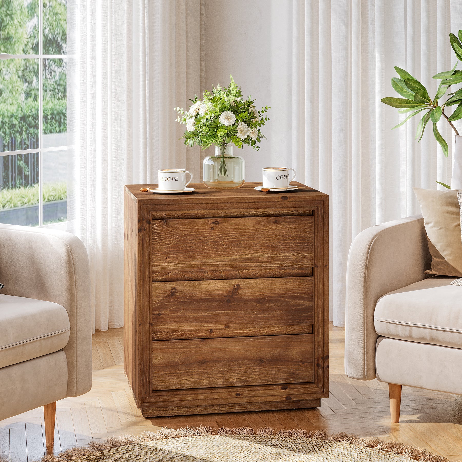 Tribesigns 23.62" Solid Wood End Table with 3 Drawers